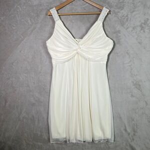 Star Box Ivory Chiffon Cocktail Dress Ruched Rhinestone Empire Waist Tag 2XL (M)